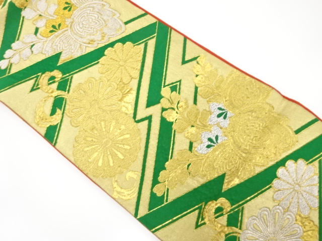 JAPANESE KIMONO / ANTIQUE FUKURO OBI / SILK / WOVEN PAULOWNIA & KIKU